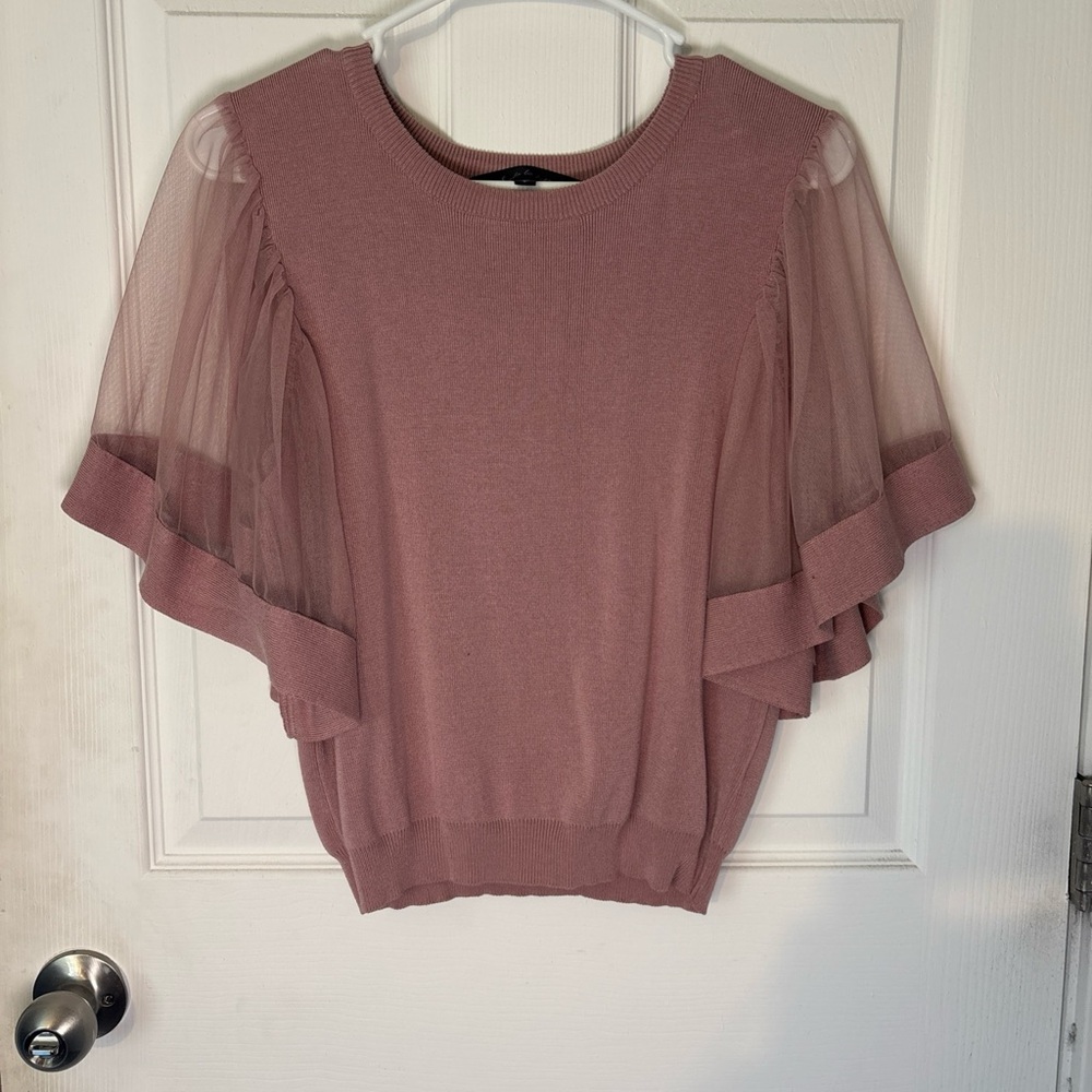 Sole La Vie Purple and‎ Pink Ruffled Flutter Sleeve Blouse